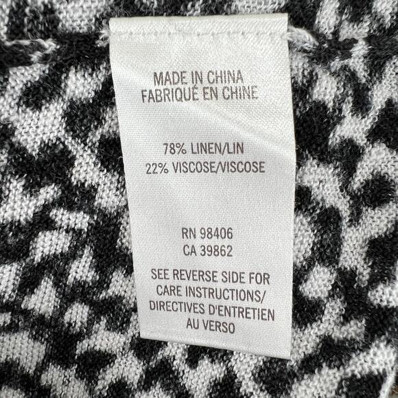 THEORY Black White Print Linen Blend Long Sleeve Blouse Scoop Neck Size S Small - Picture 5 of 7